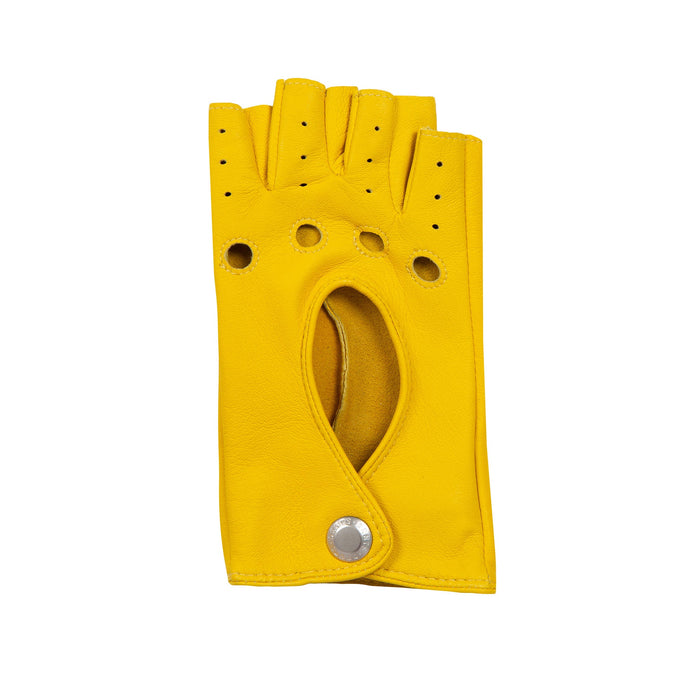 Women's Fingerless Leather Driving Gloves in Yellow right