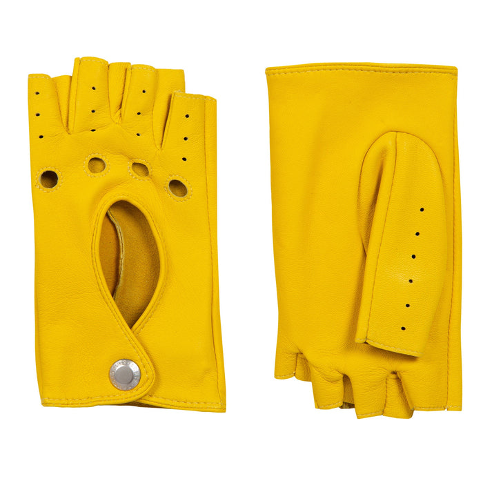 Women's Fingerless Leather Driving Gloves in Yellow side