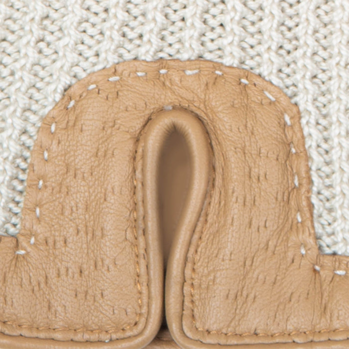 Women's Handsewn Crochet Back Imitation Peccary Leather Driving Gloves in Toffee right cuff