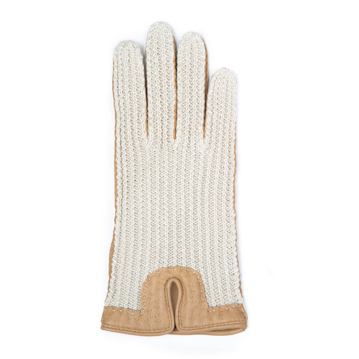 Women's Handsewn Crochet Back Imitation Peccary Leather Driving Gloves in Toffee right