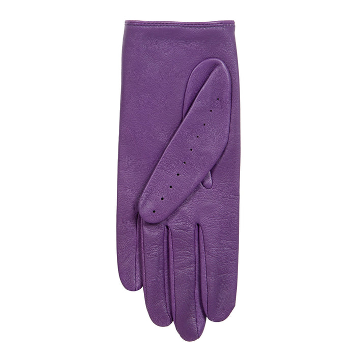 Women's Lined Leather Driving Gloves Amethyst left 