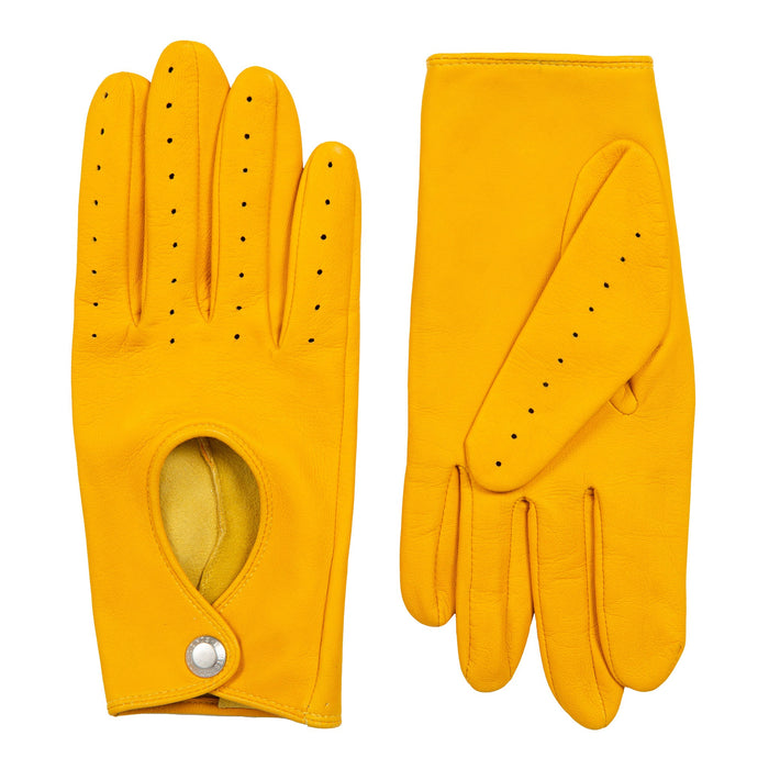 Women's Lined Leather Driving Gloves Yellow side
