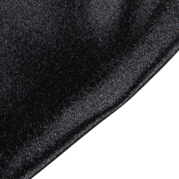 Women's long above-elbow satin gloves in black - close up of the edge of the cuff