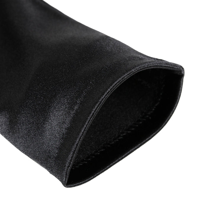 Women's long above-elbow satin gloves in black - open cuff