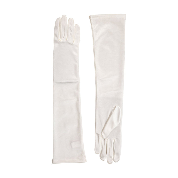 Women's long above-elbow satin gloves in ivory - both gloves
