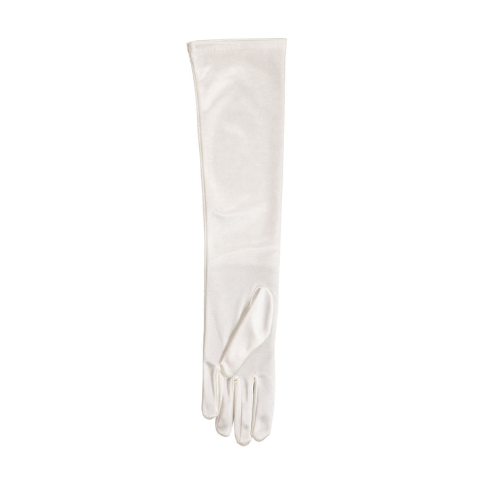 Women's long above-elbow satin gloves in ivory - palm side of the gloves