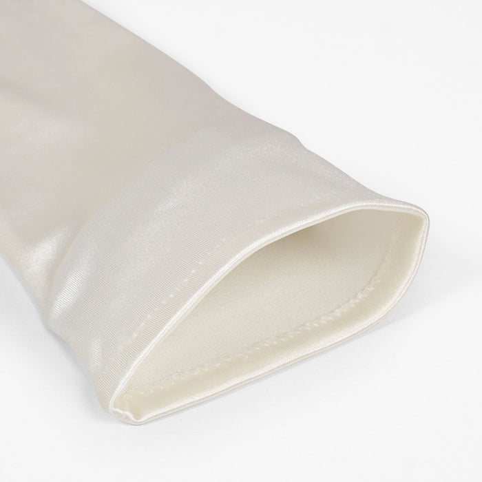 Women's long above-elbow satin gloves in ivory - open cuff