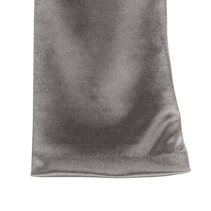 Women's long above-elbow satin gloves in pewter - close up of the cuff
