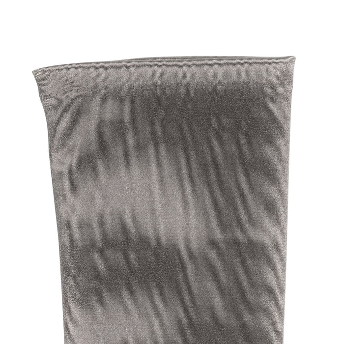 Women's long above-elbow satin gloves in pewter - cuff