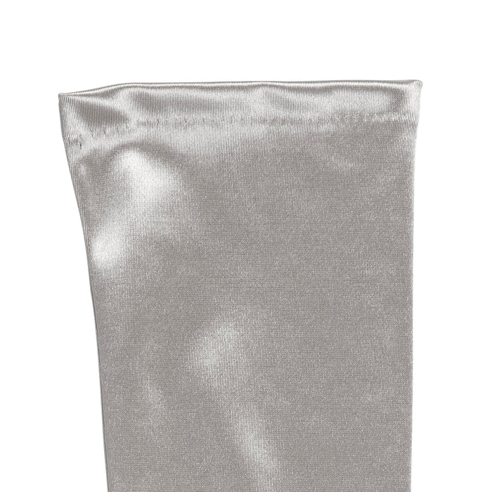 Women's long above-elbow satin gloves in silver grey -  cuff