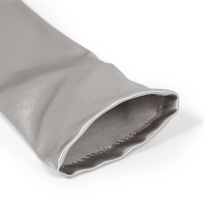 Women's long above-elbow satin gloves in silver grey -  open cuff