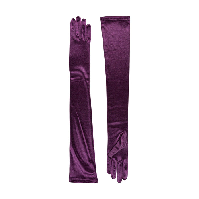 Women's long opera satin gloves in amethyst