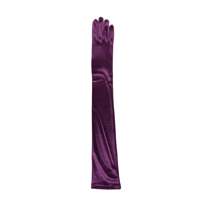Women's long opera satin gloves in amethyst - single glove