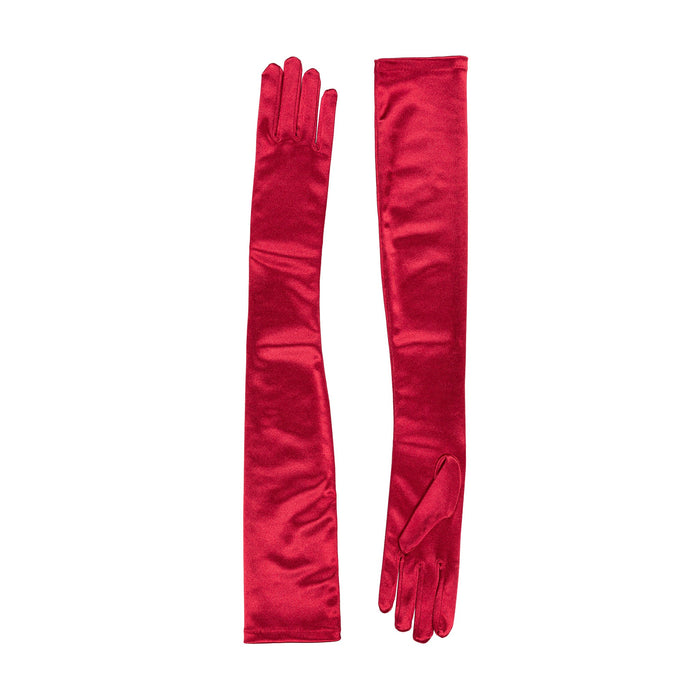Women's long opera satin gloves in berry - both gloves