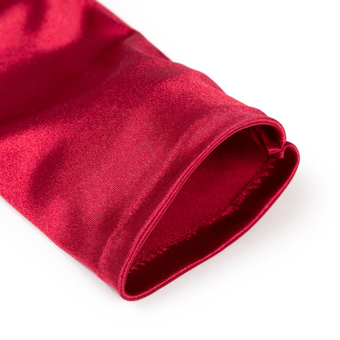 Women's long opera satin gloves in berry - open cuff