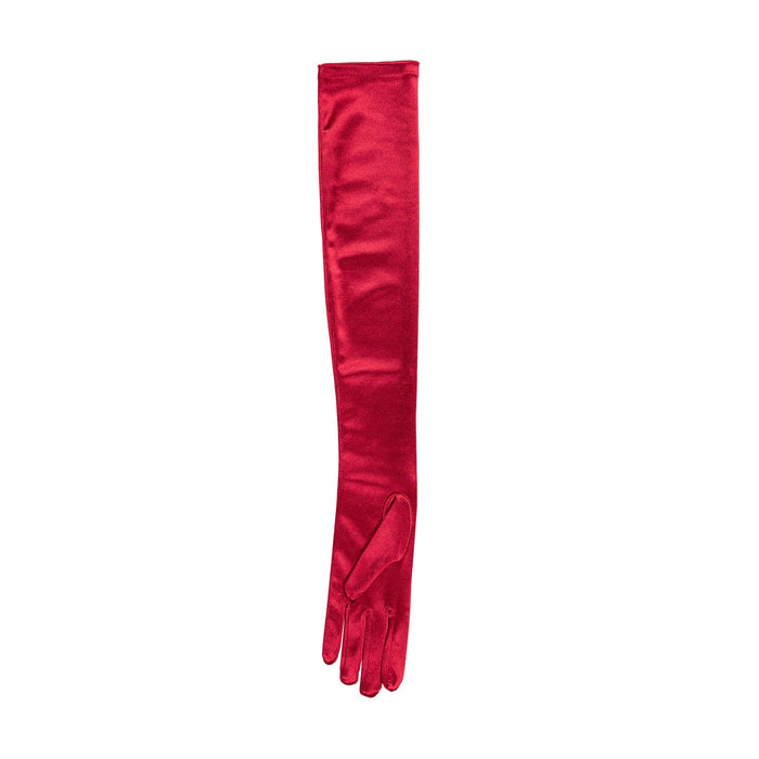 Women's long opera satin gloves in berry - single glove
