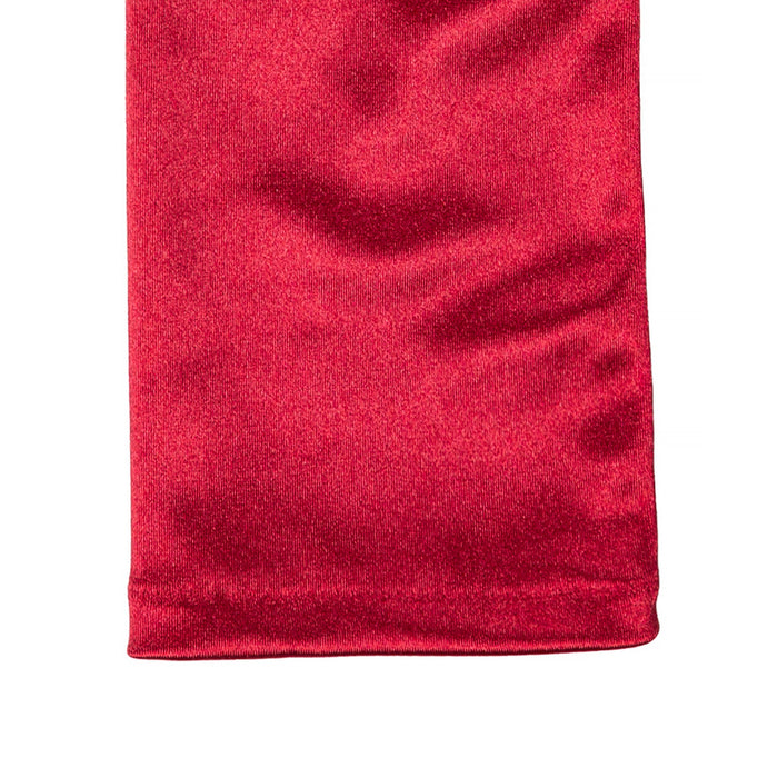 Women's long opera satin gloves in berry close up of the cuff