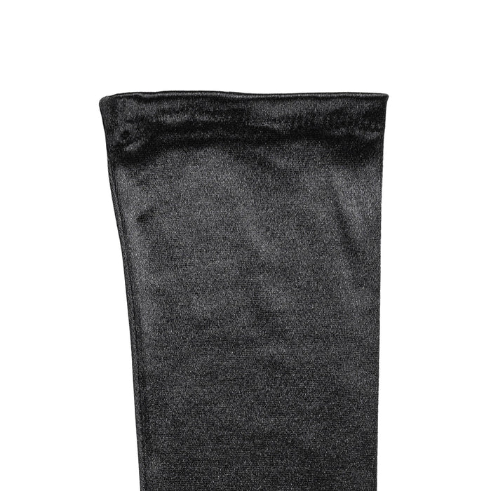 Women's long opera satin gloves in black  cuff palm side up