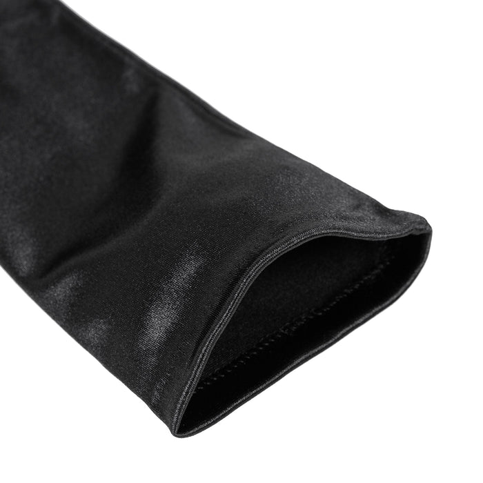 Women's long opera satin gloves in black - open cuff