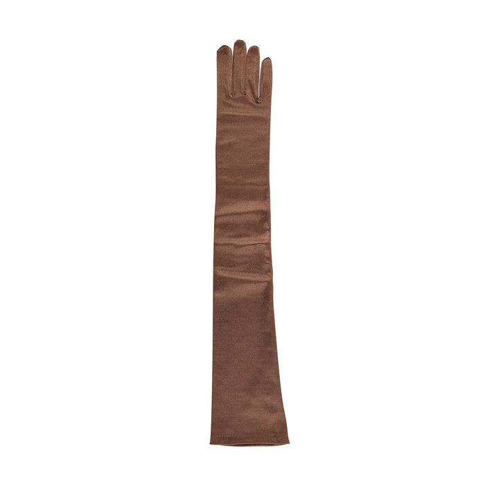 Women's long opera satin gloves in bronze- single glove