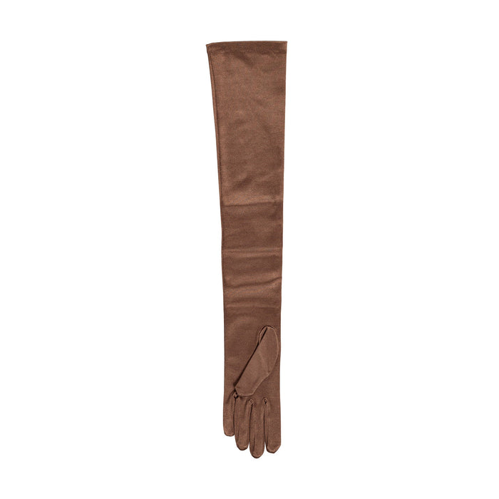 Women's long opera satin gloves in bronze - palm side of the glove