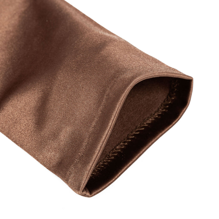 Women's long opera satin gloves in bronze open cuff