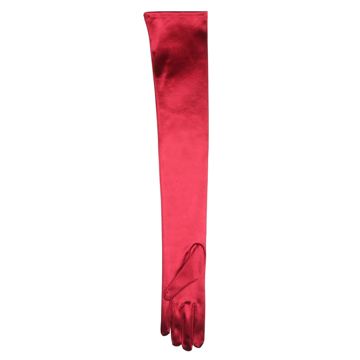 Women's Long Opera Satin Gloves in Burgundy left