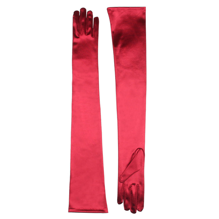 Women's Long Opera Satin Gloves in Burgundy side