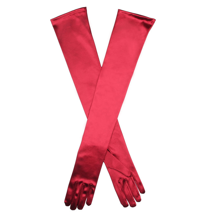 Women's Long Opera Satin Gloves in Burgundy