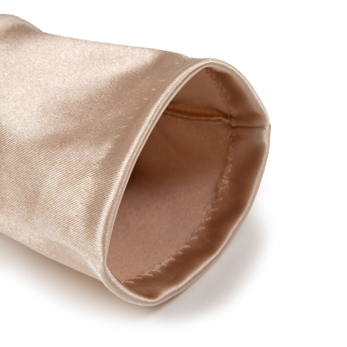 Women's long satin opera gloves in champagne - open cuff