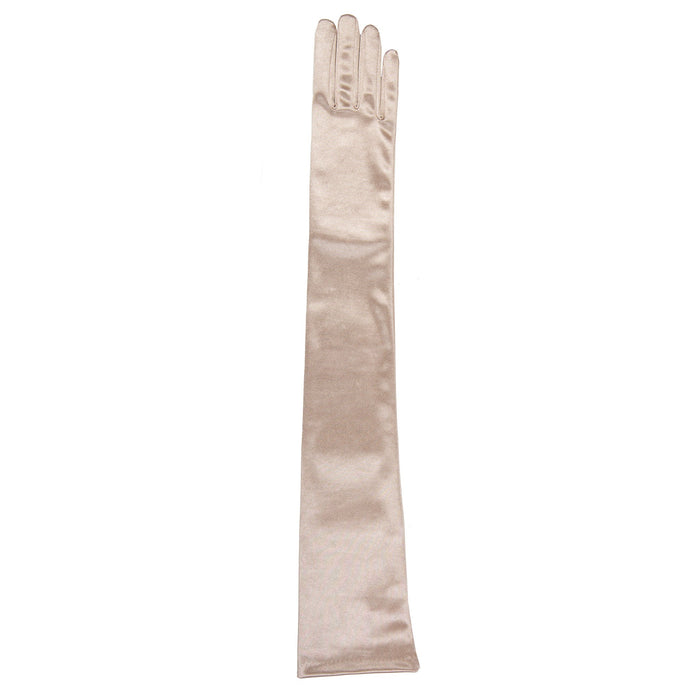 Women's long satin opera gloves in champagne - single glove