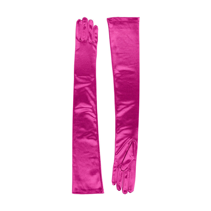 Women's long opera satin gloves in fuchsia - both gloves