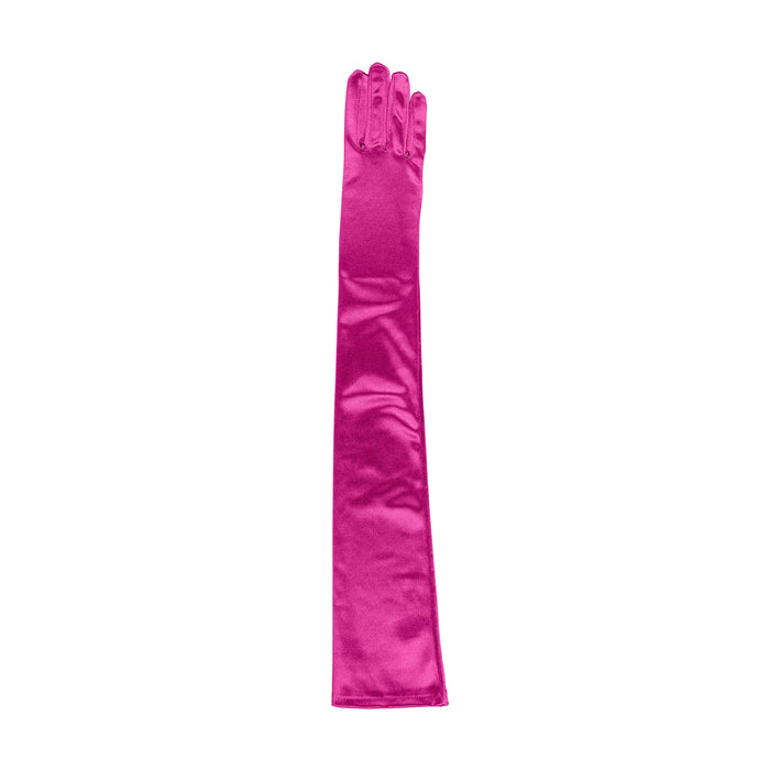 Women's long opera satin gloves in fuchsia - single glove 