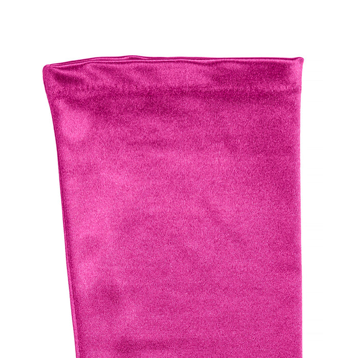 Women's long opera satin gloves in fuchsia - cuff of the glove palm side