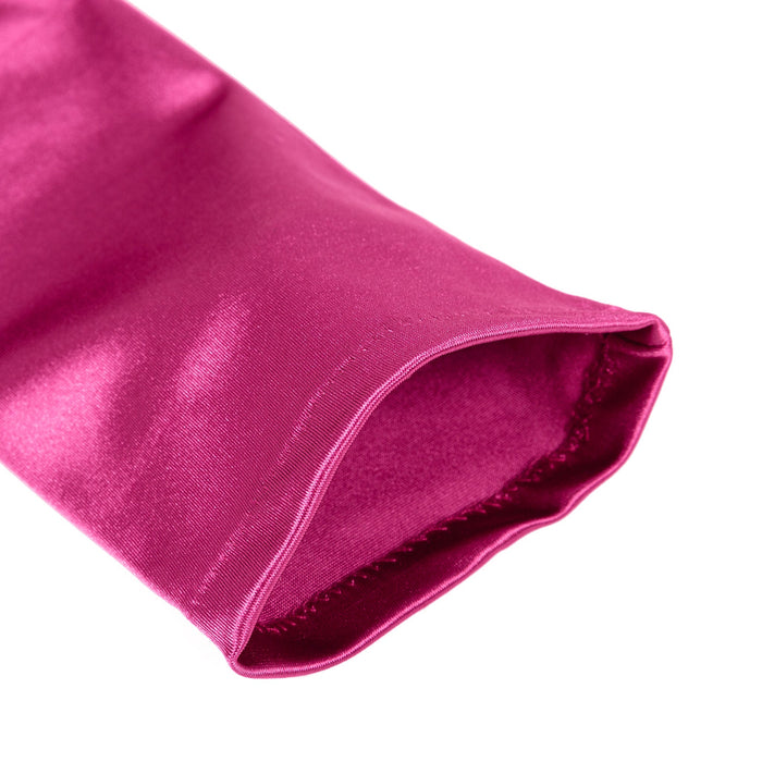 Women's long opera satin gloves in fuchsia - open cuff