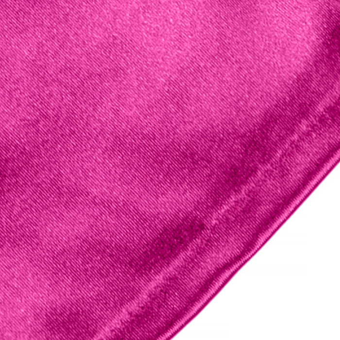 Women's long opera satin gloves in fuchsia - close up of edge