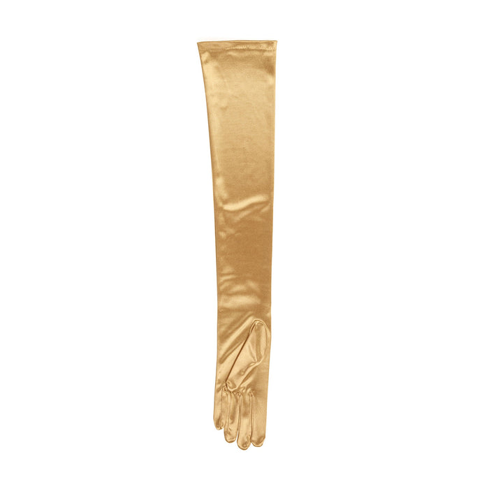 Women's long opera satin gloves in gold - palm side gloves