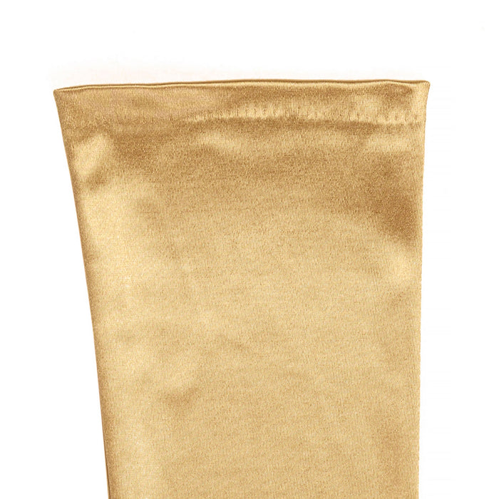 Women's long opera satin gloves in gold - palm side cuff