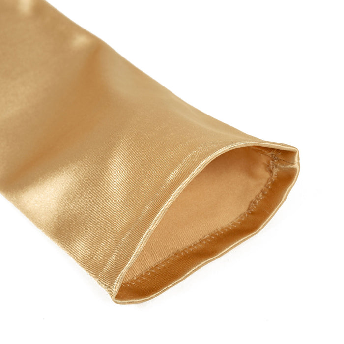 Women's long opera satin gloves in gold - open cuff