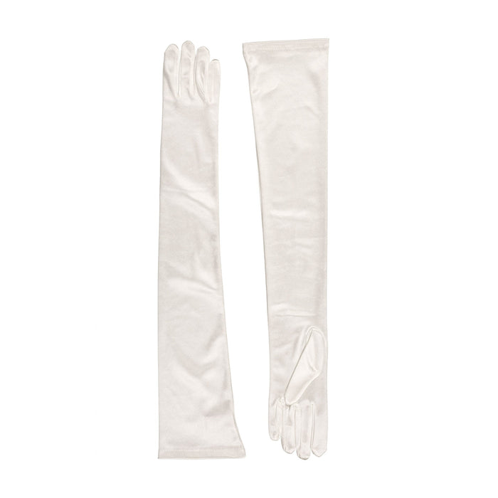 Women's long opera satin gloves in ivory - both gloves