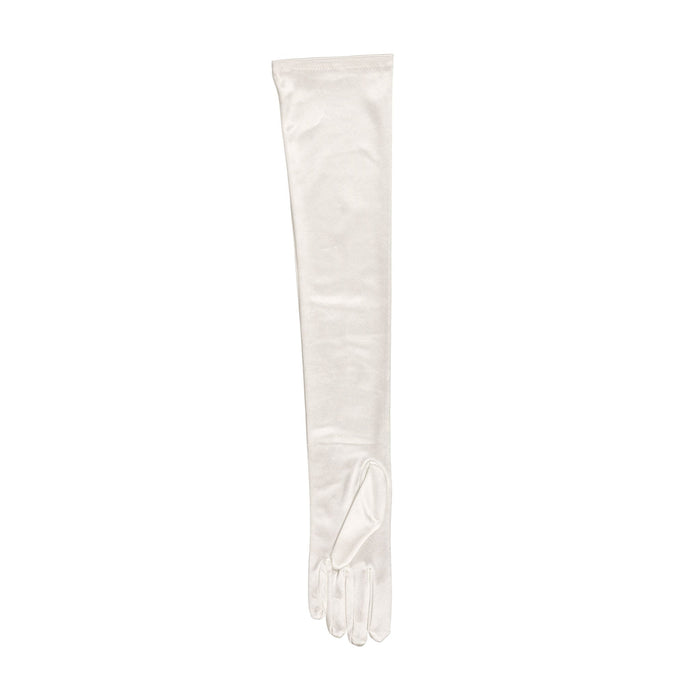 Women's long opera satin gloves in ivory - palm side up