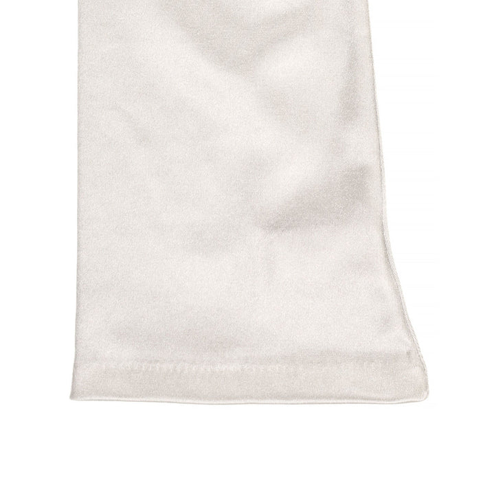 Women's long opera satin gloves in ivory - close up of the cuff