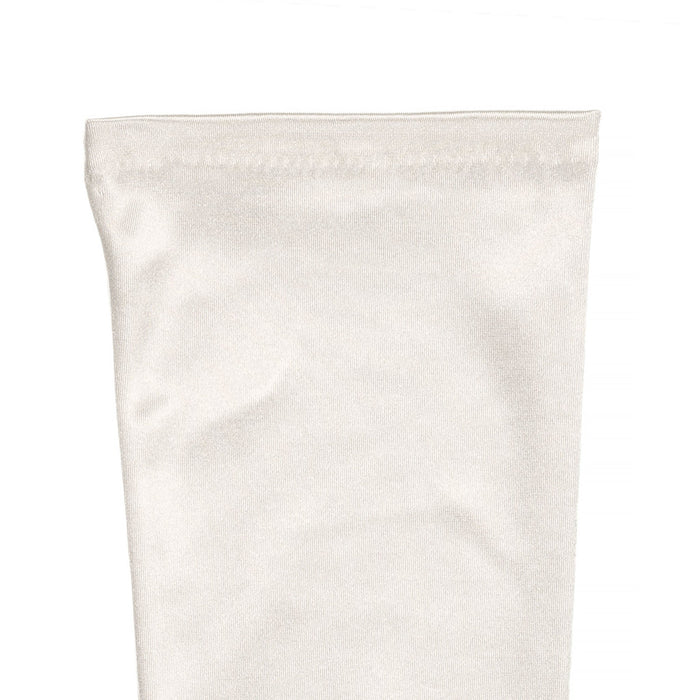 Women's long opera satin gloves in ivory - cuff palm side