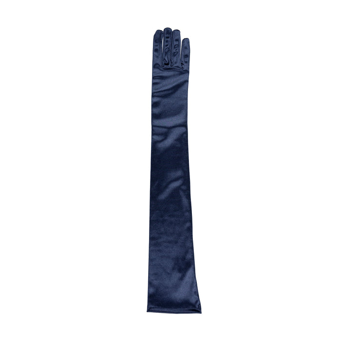Women's long opera satin gloves in navy - single glove