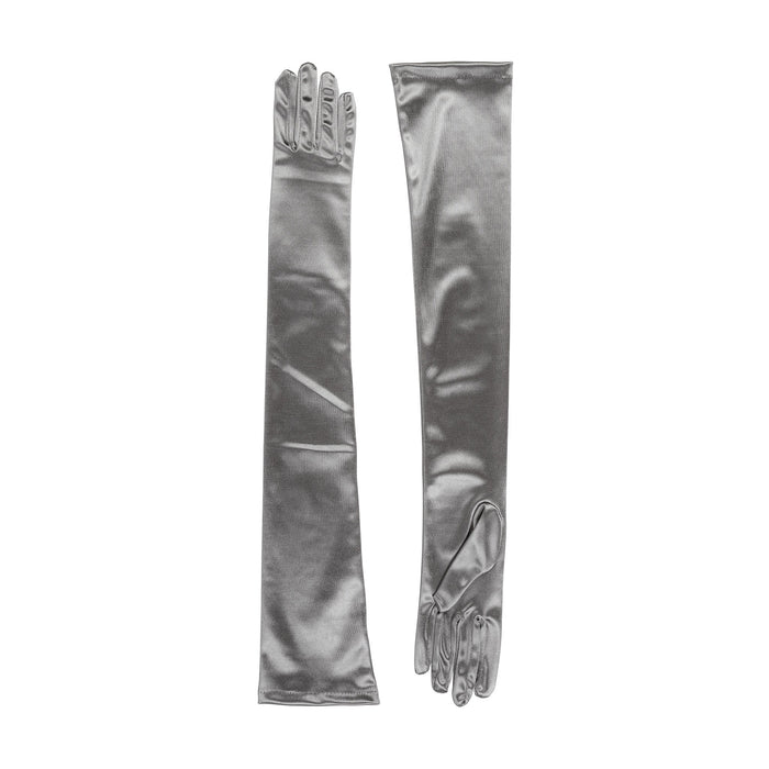 Women's long opera satin gloves in pewter  - both gloves