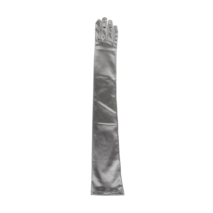 Women's long opera satin gloves in pewter - single glove