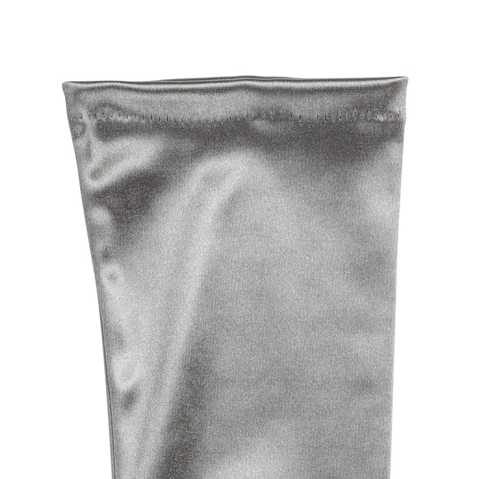 Women's long opera satin gloves in pewter - cuff palm side