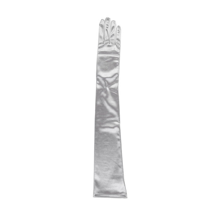 Women's long opera satin gloves in silver grey - single glove