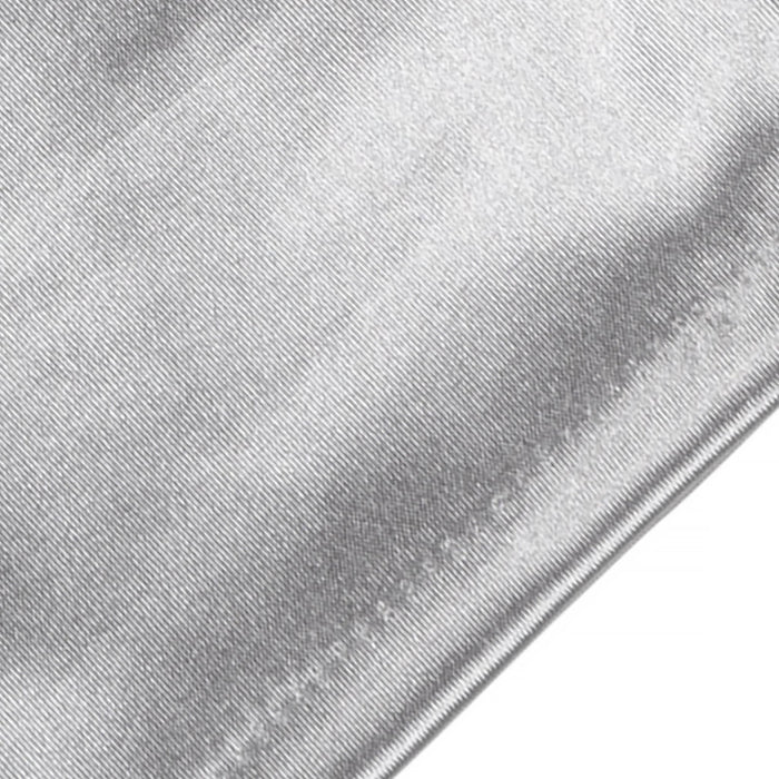Women's long opera satin gloves in silver grey - end of the cuff