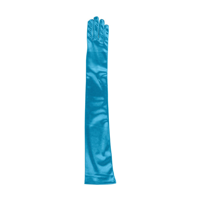 Women's long opera satin gloves in teal - single glove